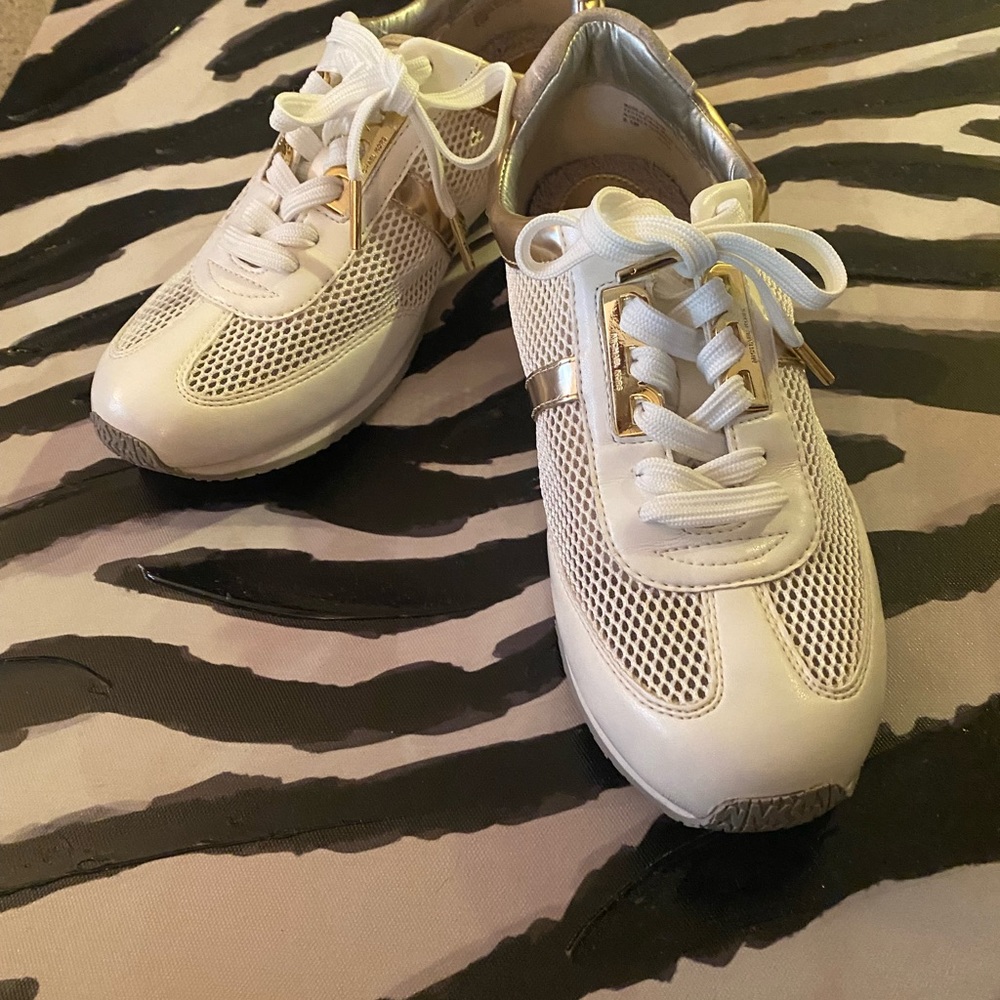 MK white and gold stylish sneakers